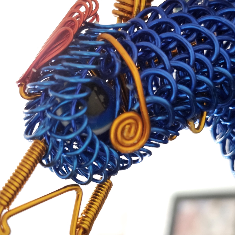 Blue and Gold Wire Art Sculpture